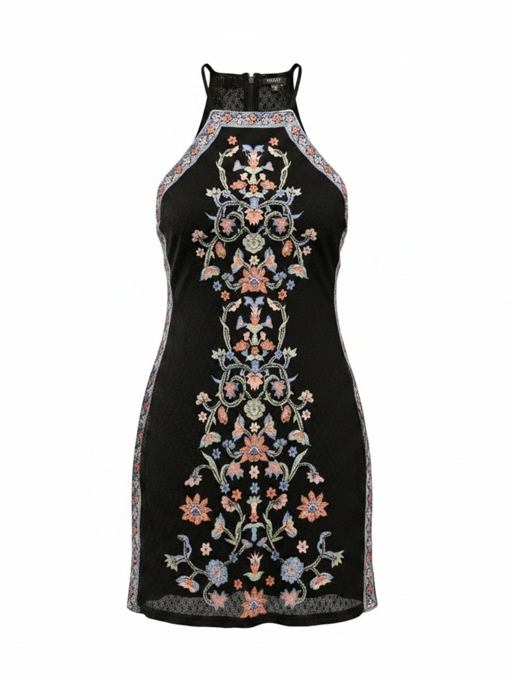 Guess Embroidered Halter Mini Dress Black Floral XS